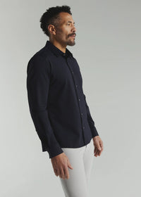 Ferris Seersucker Stretch Long Sleeve Shirt- Navy