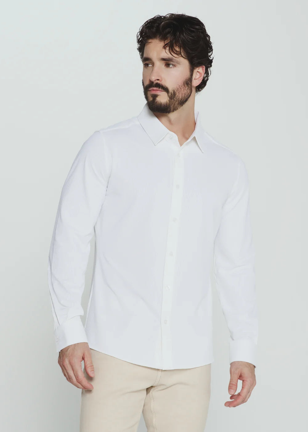 Ferris Seersucker Stretch Long Sleeve Shirt- White
