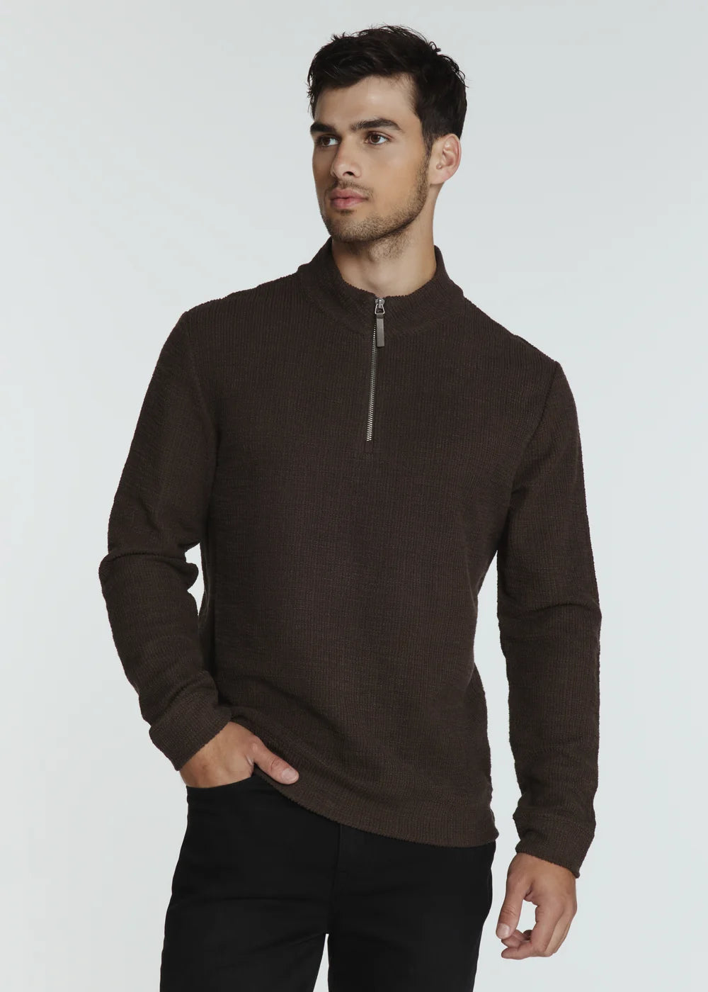 Monterey Textured Quarter Zip Pullover - Bark