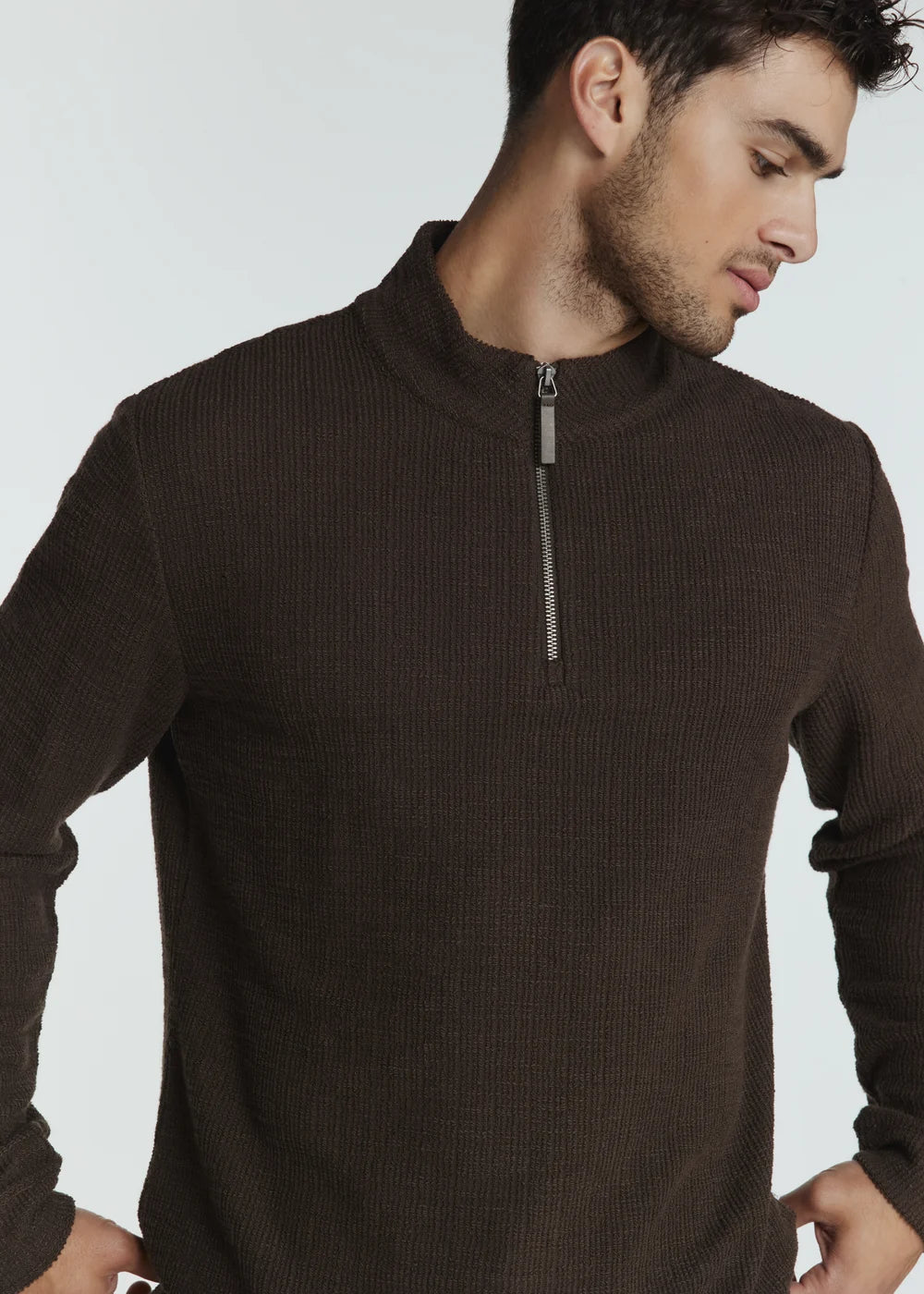 Monterey Textured Quarter Zip Pullover - Bark