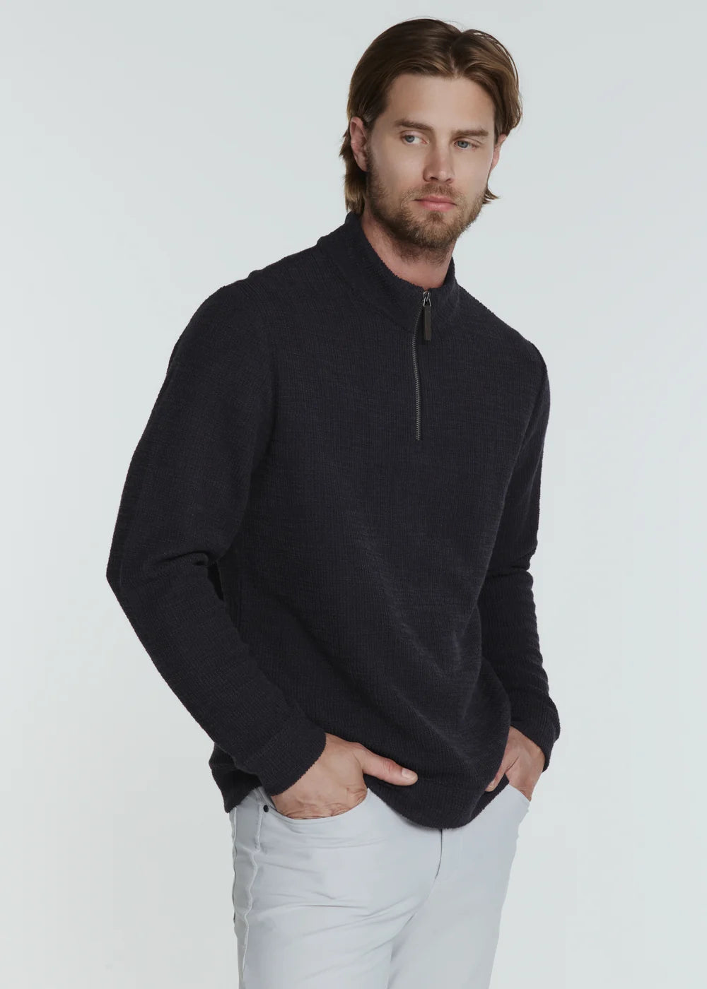 Monterey Textured Quarter Zip Pullover - Navy