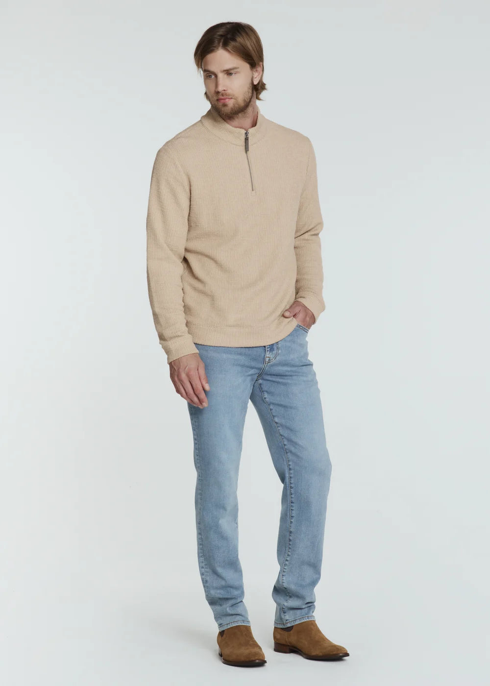 Monterey Textured Quarter Zip Pullover - Tan