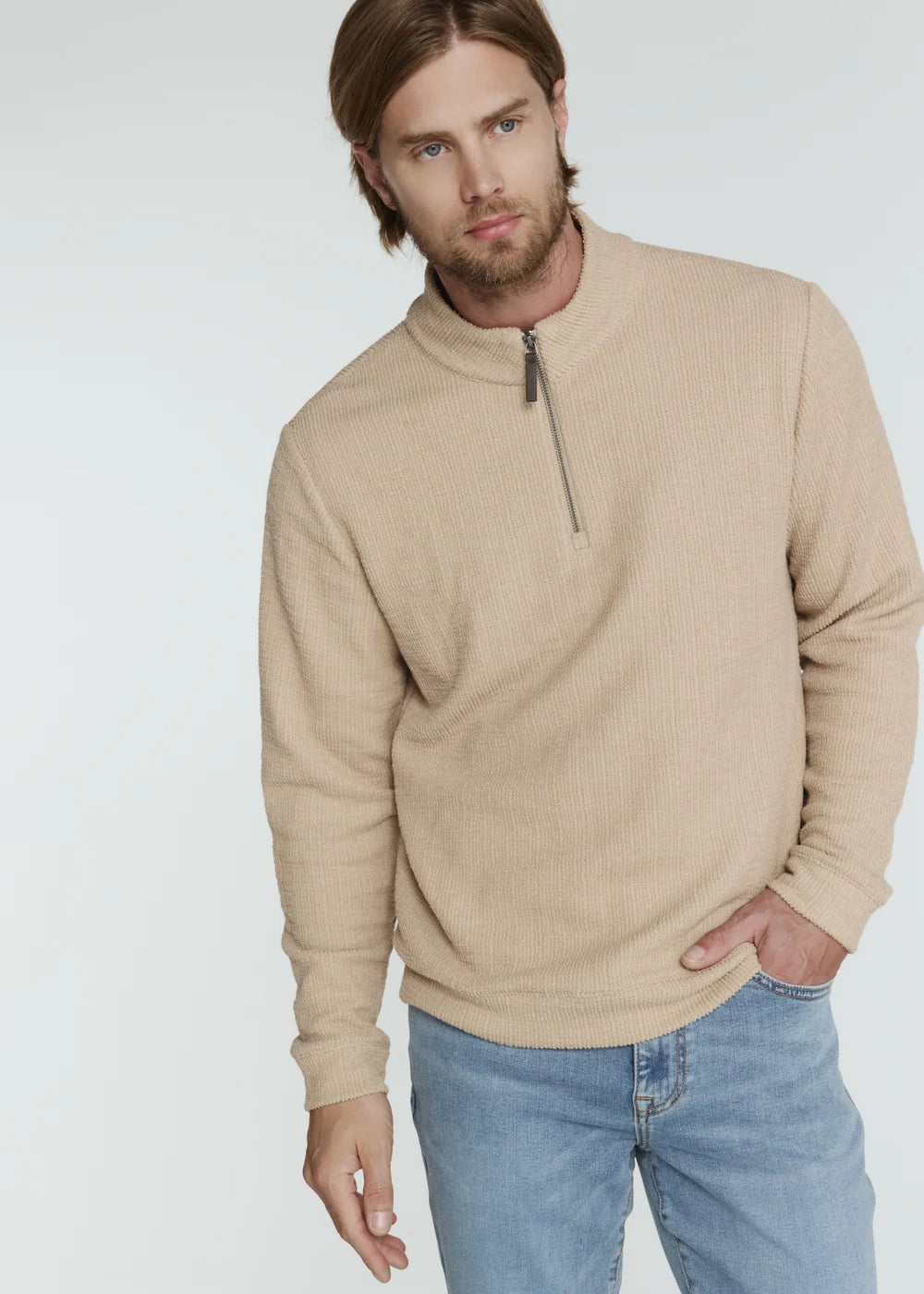 Monterey Textured Quarter Zip Pullover - Tan