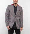 Gray & Red Plaid Velvet-Collar Sport Coat