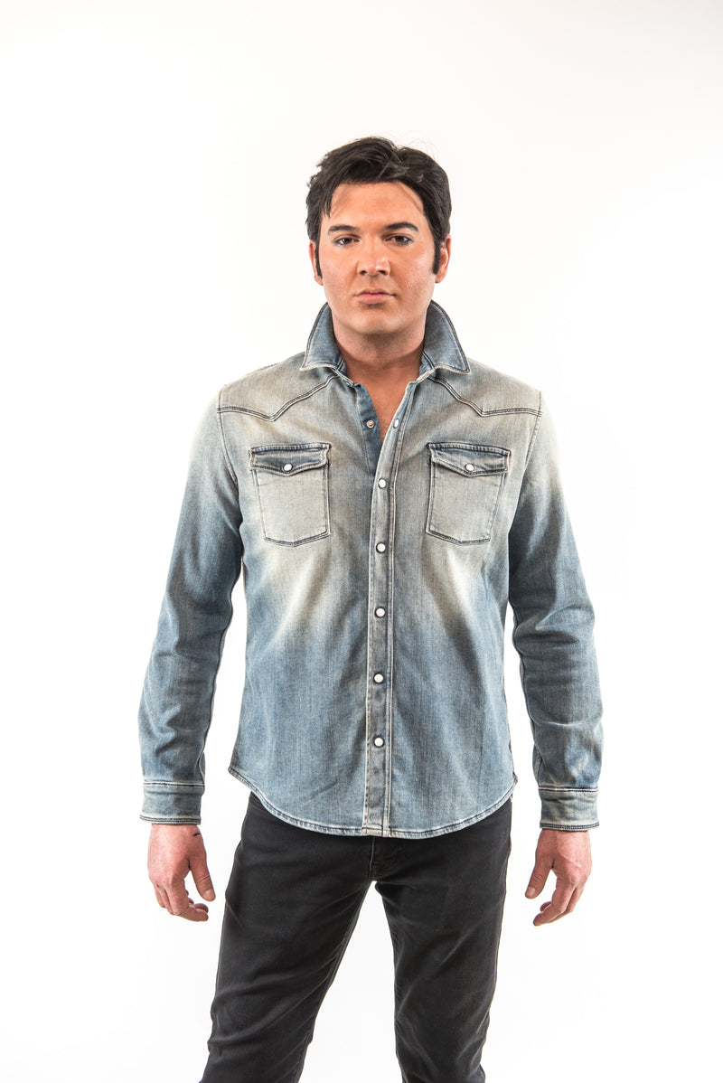 Roper Western Snap Shirt/Shacket - Light Wash Denim