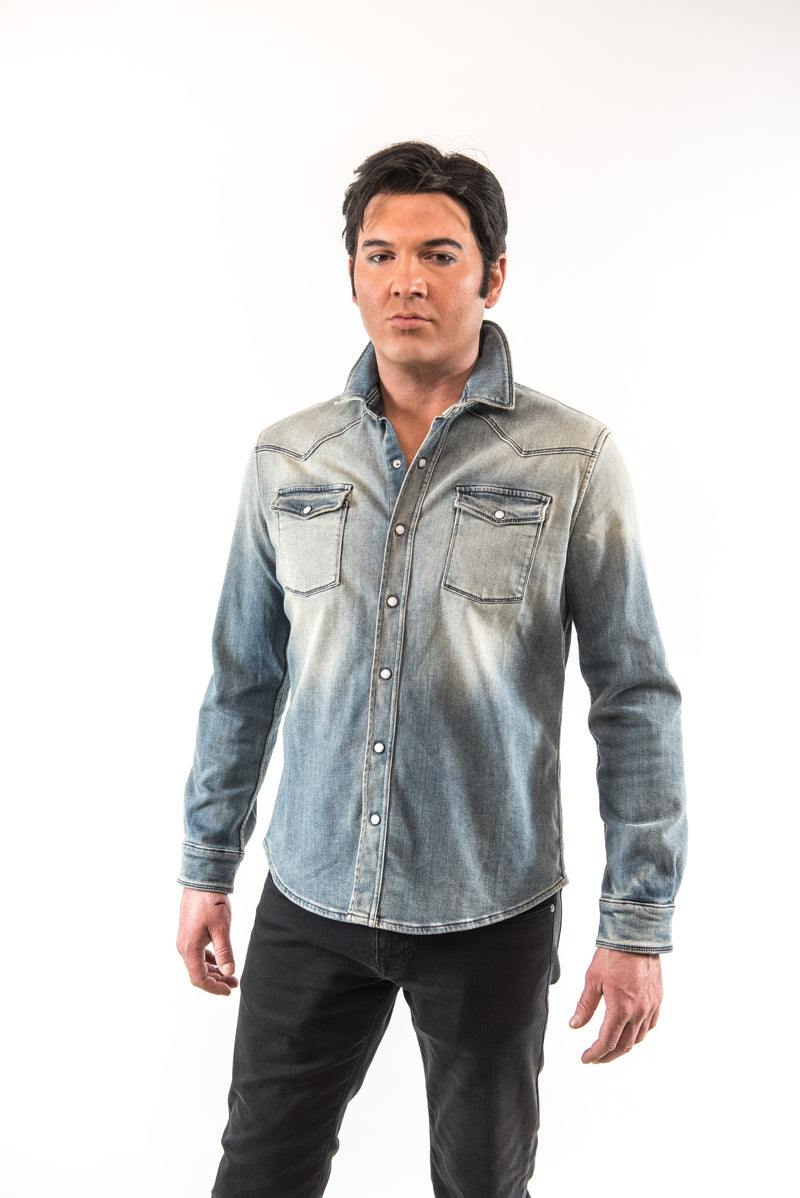 Roper Western Snap Shirt/Shacket - Light Wash Denim