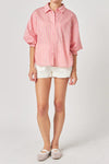 Striped Balloon Sleeve Shirt - Pink/Yellow