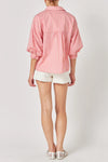Striped Balloon Sleeve Shirt - Pink/Yellow