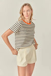 Contrast Rib Stripe Short Sleeve T-shirt English Factory