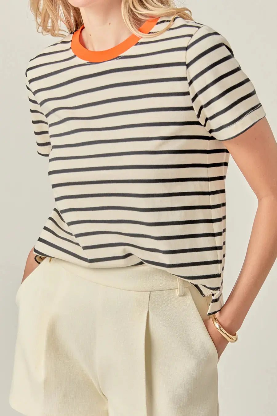 Contrast Rib Stripe Short Sleeve T-shirt English Factory