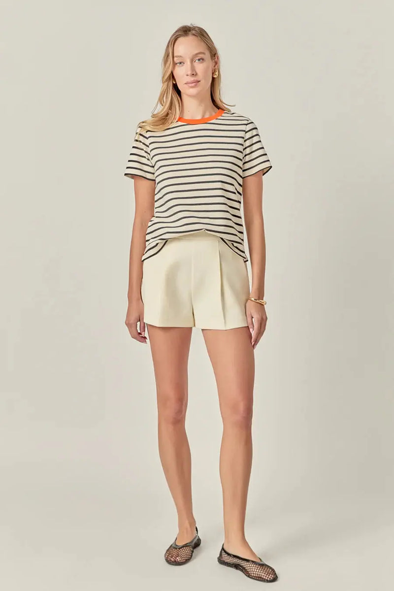 Contrast Rib Stripe Short Sleeve T-shirt English Factory