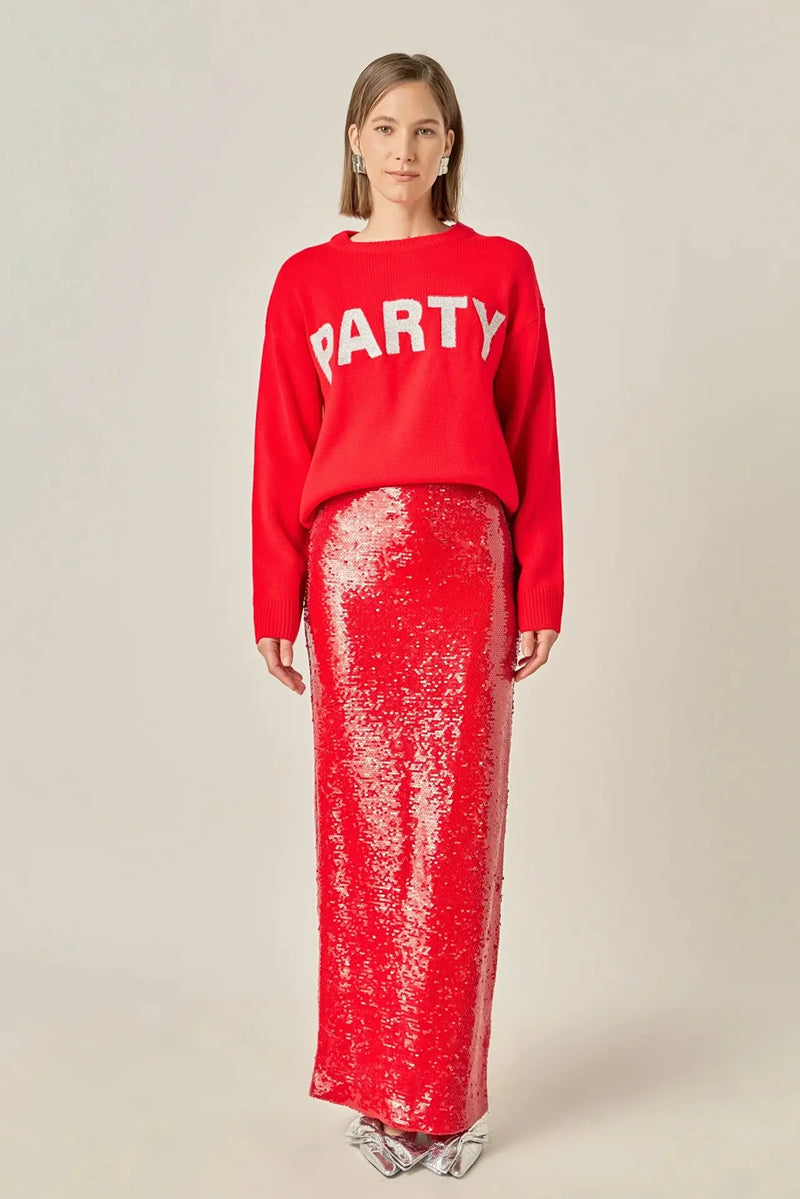 Party Glitter Lettering Sweater English Factory