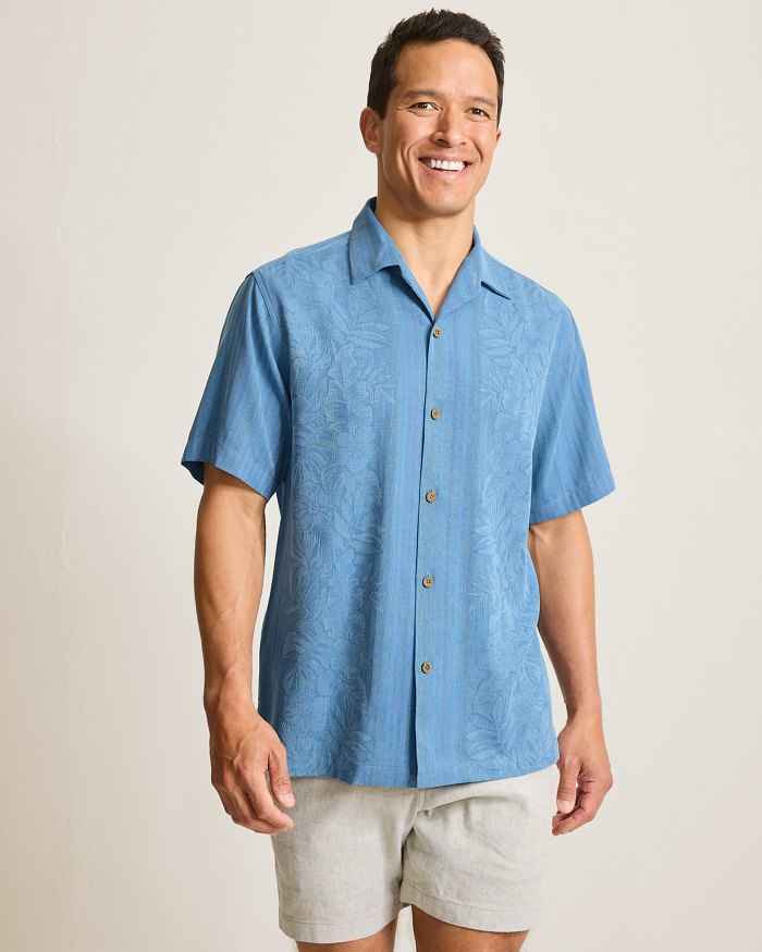 Maui Border Silk Camp Shirt - Buccaneer Blue