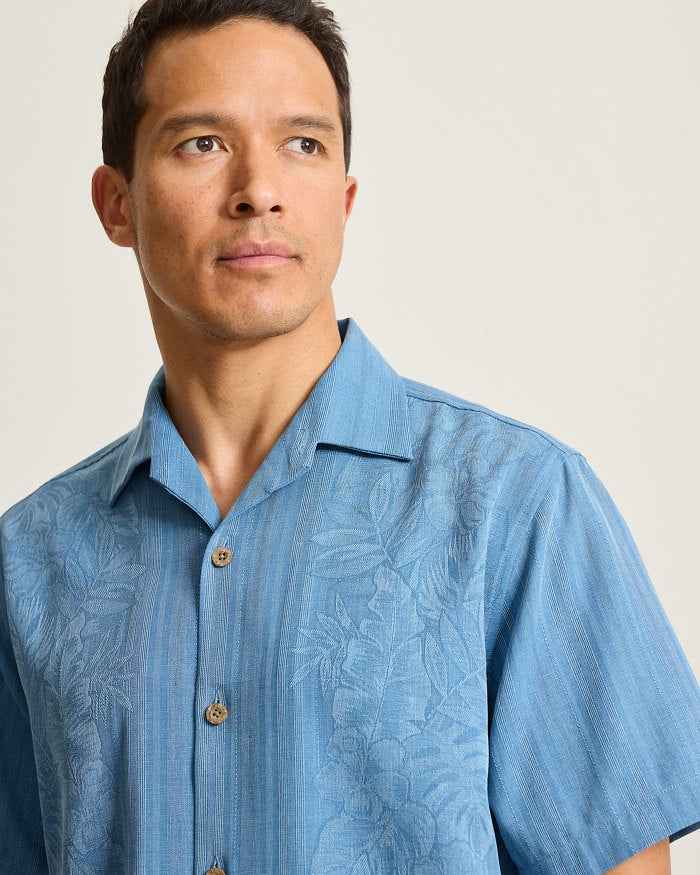 Maui Border Silk Camp Shirt - Buccaneer Blue