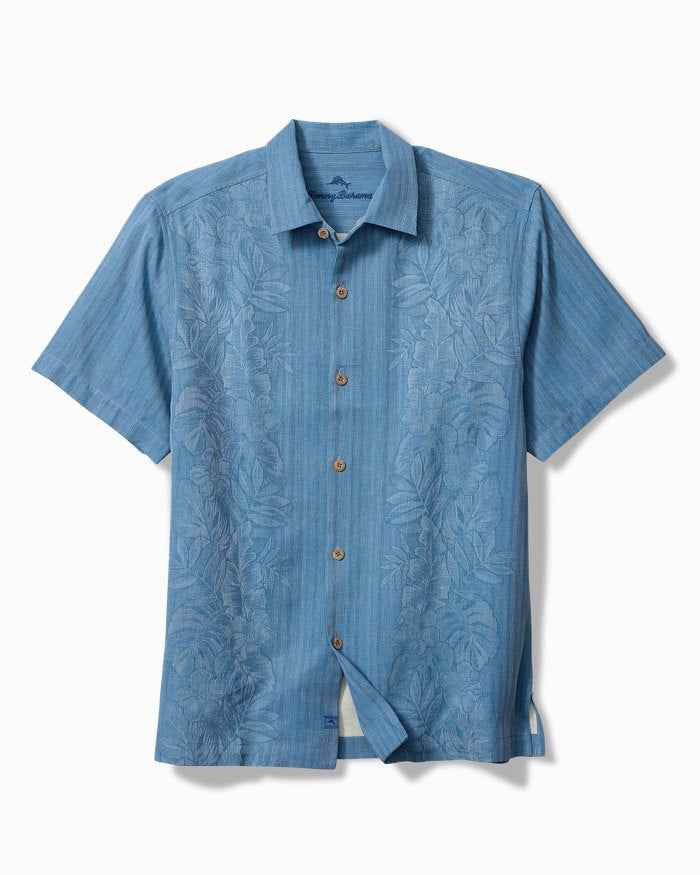 Maui Border Silk Camp Shirt - Buccaneer Blue