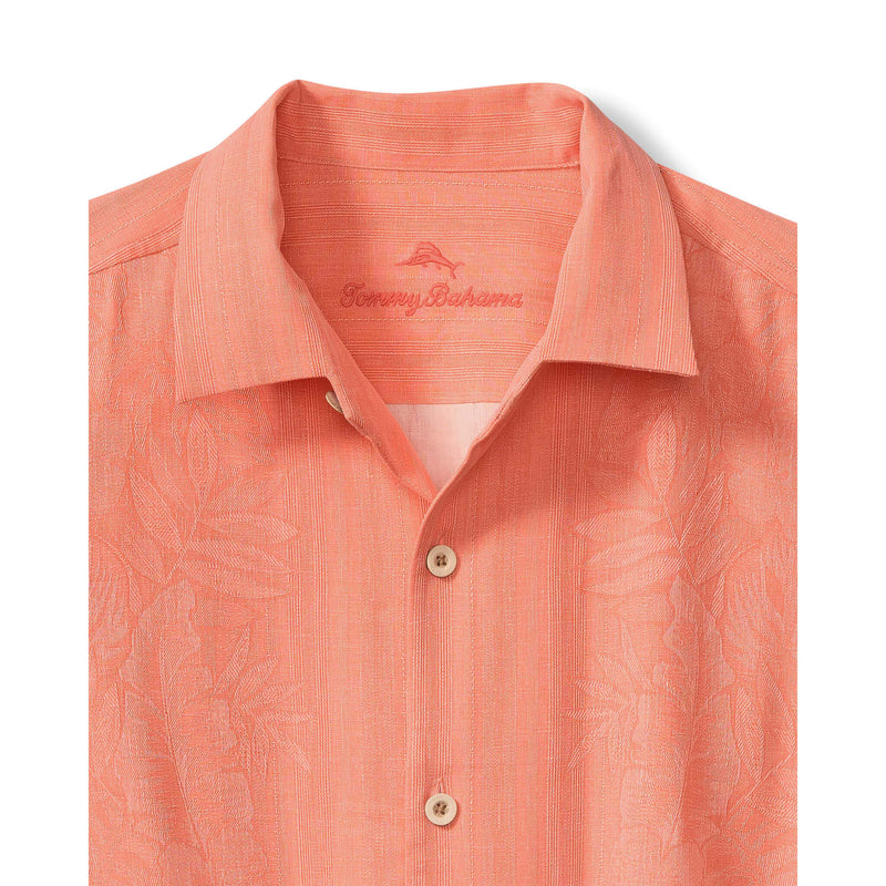 Maui Border Silk Camp Shirt - Bright Peach