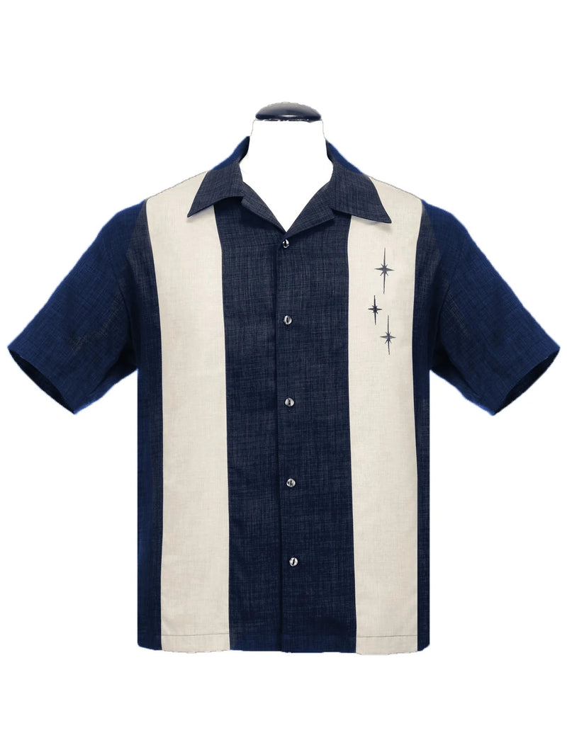 Three Star Panel Retro Shirt - Denim | Stone