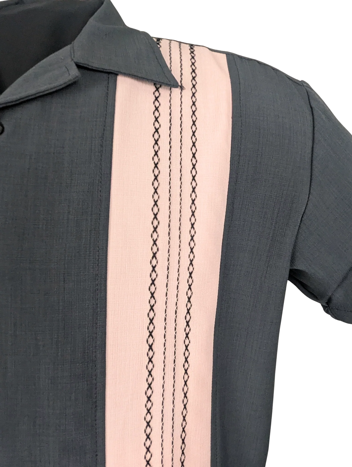The Ricardo Bowling Shirt – Charcoal & Pink Retro Double Panel Shirt Clothier to The King