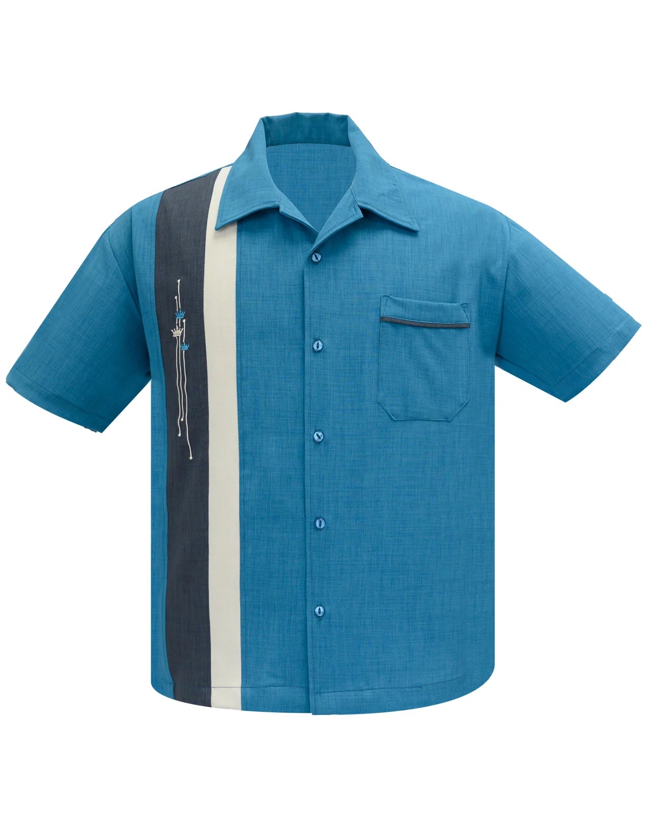 The Arthur Bowling Shirt - Pacific/Charcoal