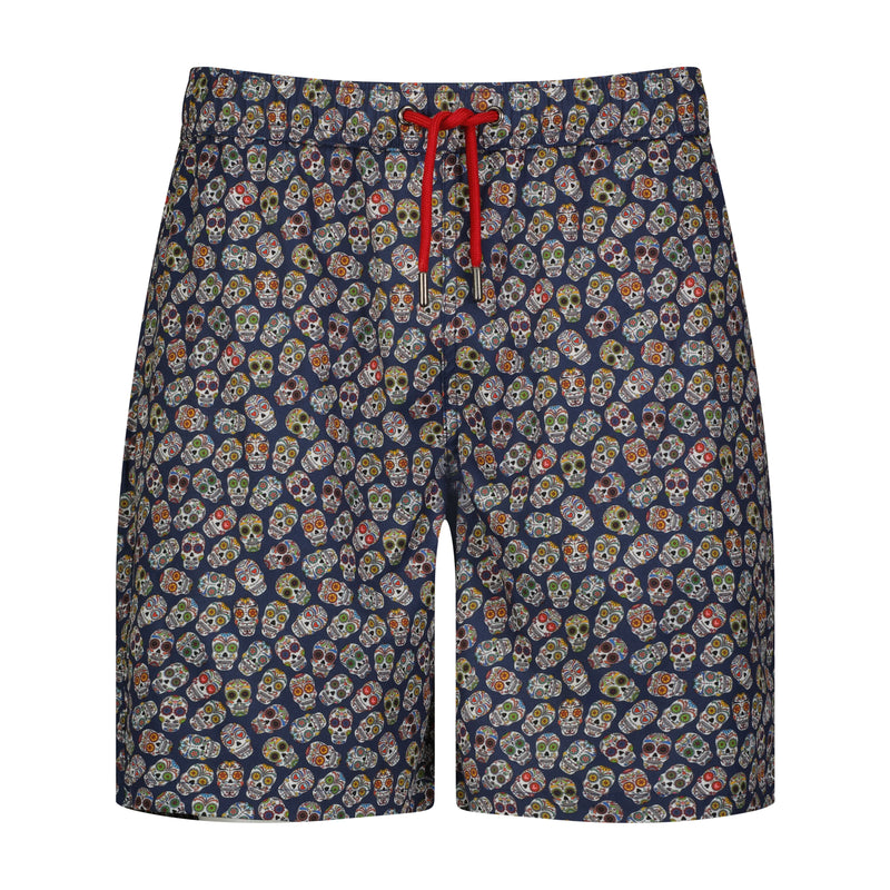 Skull Flower Print Swim Trunks