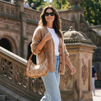Sara Deer Camel Suede Shoulder Bag