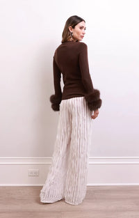 Samara Removable Fur Cuff Wool Sweater-Brown