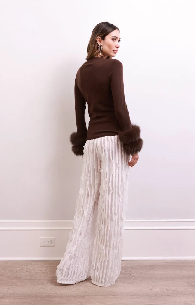 Samara Removable Fur Cuff Wool Sweater-Brown