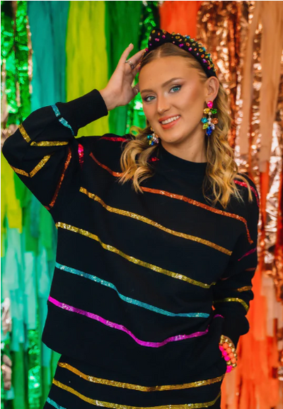 Black Rainbow Sequin Stripe Sweatshirt