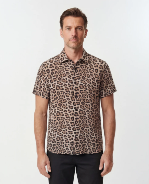 Landon Leopard Brown Linen Shirt