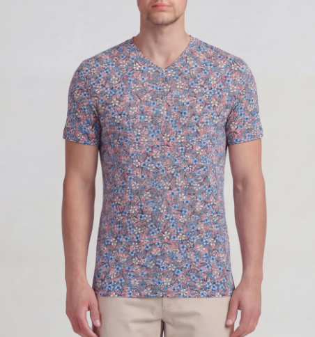 Maze Floral Field Coral Vneck Tee