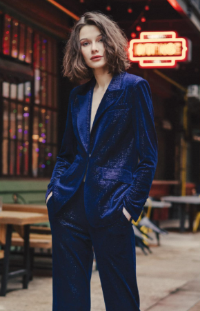 Shimmer Velvet Blazer - Navy
