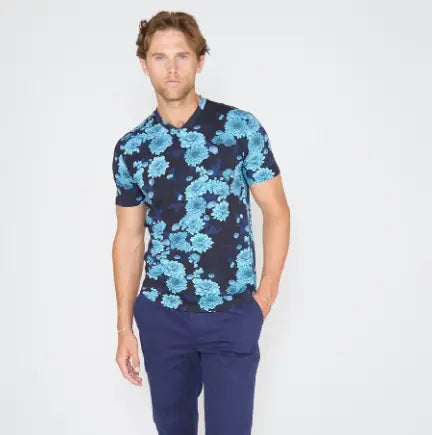 Maze Serious Floral V-Neck - Navy Lords of Harlech