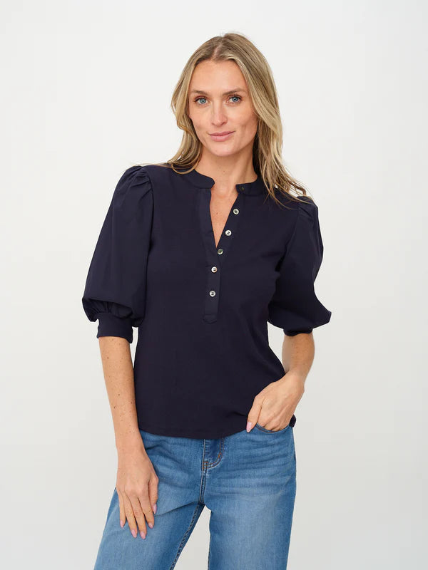 Audrey Puff Sleeve Top - Navy