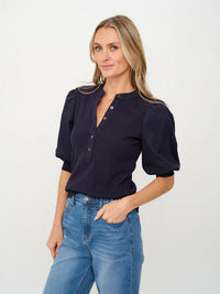 Audrey Puff Sleeve Top - Navy