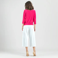 Open Shoulder Blouson Waist Top - Hot Pink