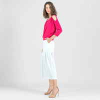 Open Shoulder Blouson Waist Top - Hot Pink