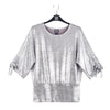 Glitter Foil - Pull-Tie Cuff Blouson Top - Gunmetal