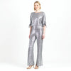 Glitter Foil - Kick Front High Slit Pant - Gunmetal