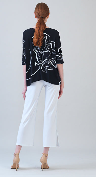 Loose Cut Half Sleeve Top - Floral Outline