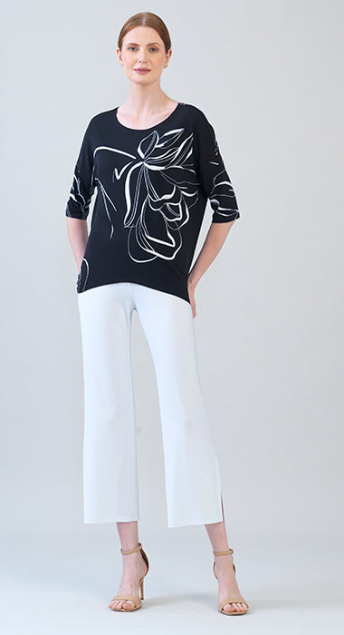 Loose Cut Half Sleeve Top - Floral Outline