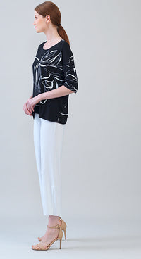 Loose Cut Half Sleeve Top - Floral Outline