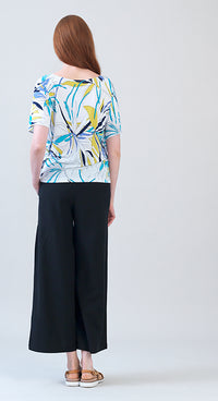 floral leaves flutter sleeves soft knit top