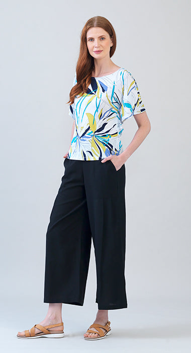 floral leaves flutter sleeves soft knit top