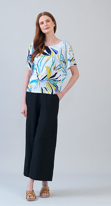 floral leaves flutter sleeves soft knit top