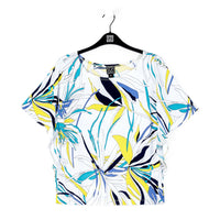 Caftan Flutter Sleeve Top - Floral Leaves