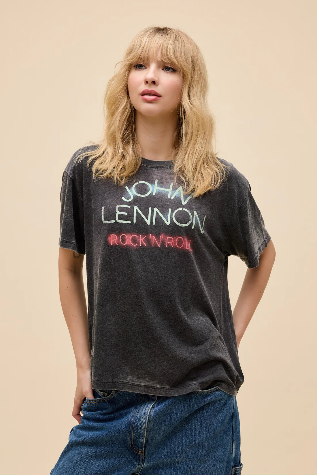 John Lennon Rock 'N' Roll Burnout Boyfriend Tee