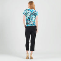 Side Ruched Boat Neck Top - Abstract Prism