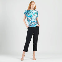 Side Ruched Boat Neck Top - Abstract Prism