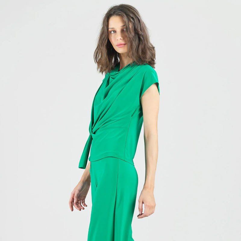 Drape Neck Loop Front Top - Emerald