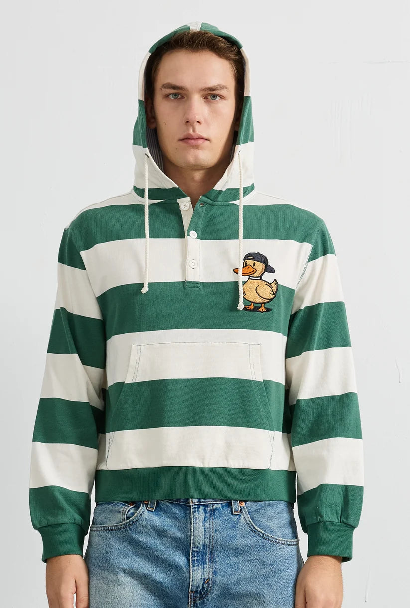 BOLD STRIPED CHENILLE PATCH HOODIE